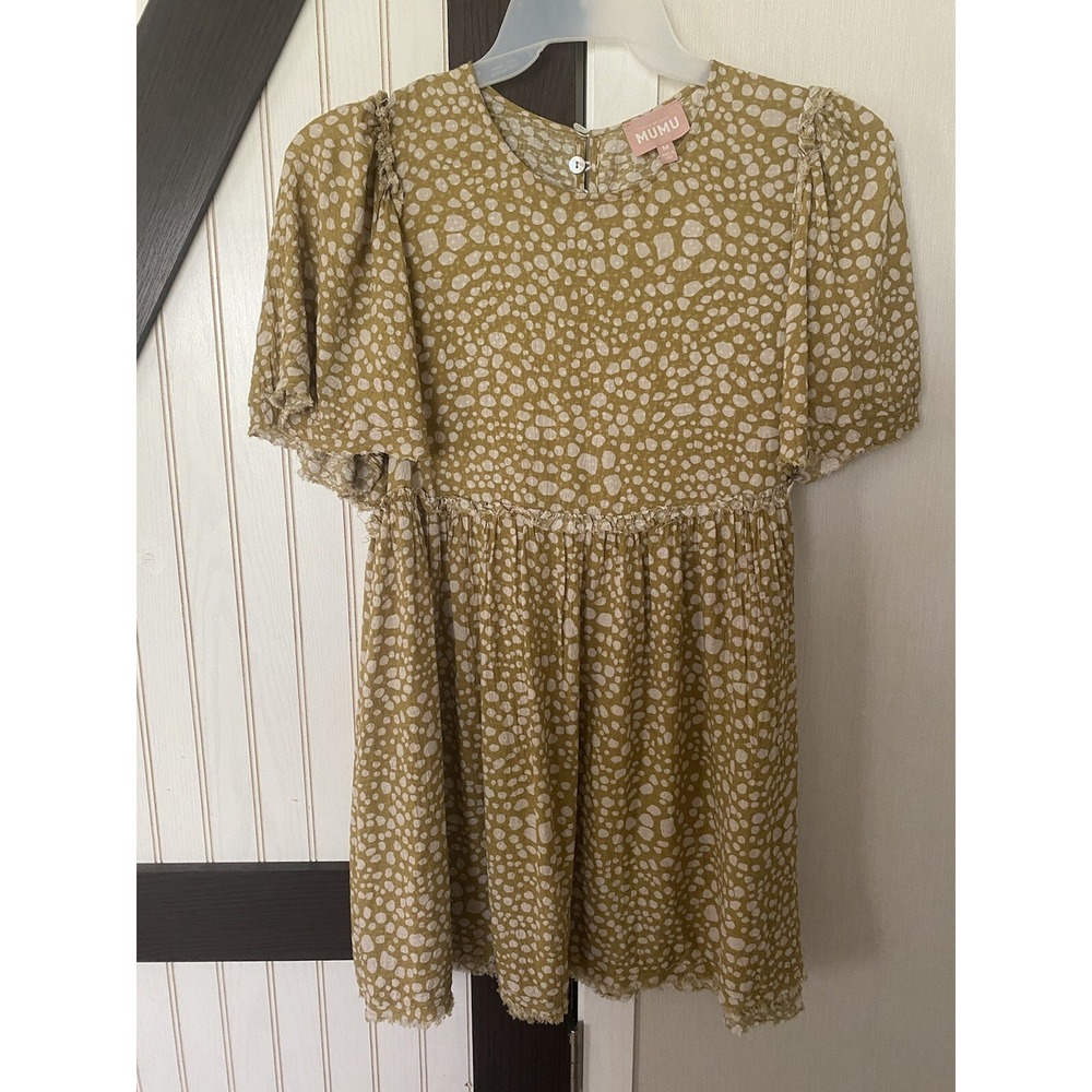 Show Me Your MUMU Tiered Mustard White Spotted Prairie Mini Dress Medium